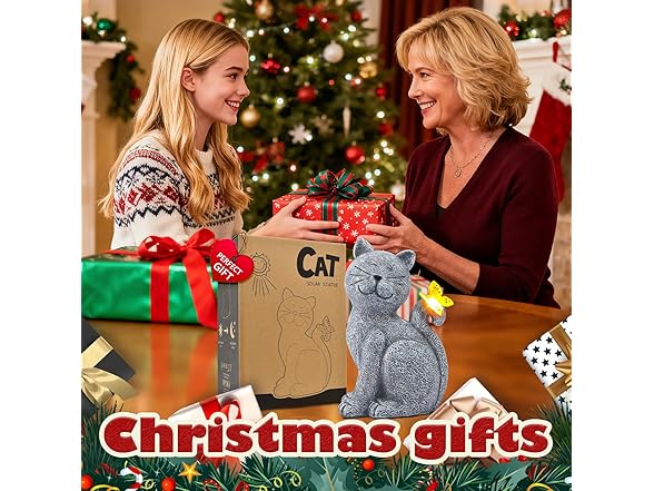 Solar Outdoor Cat Statue Décor