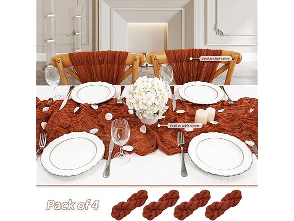 SoarDream 4 Packs 36"x120" Cheesecloth Table Runner