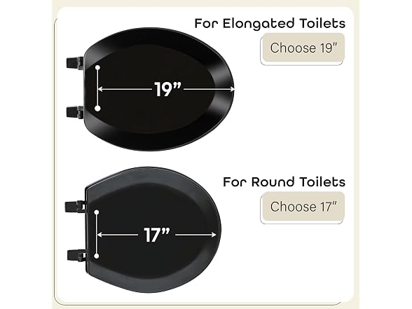Elongated Wood Toilet Seat, Black, 19 in, Fits All