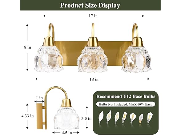 Yochoice 3-Light Gold Bathroom Light Fixtures