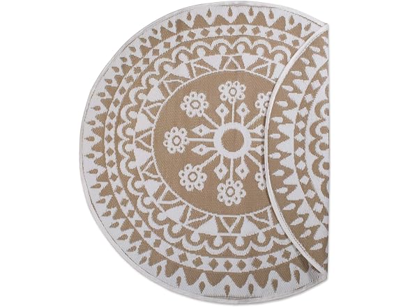 DII Outdoor Rugs Collection Reversible Woven, 5' Round, Taupe Floral
