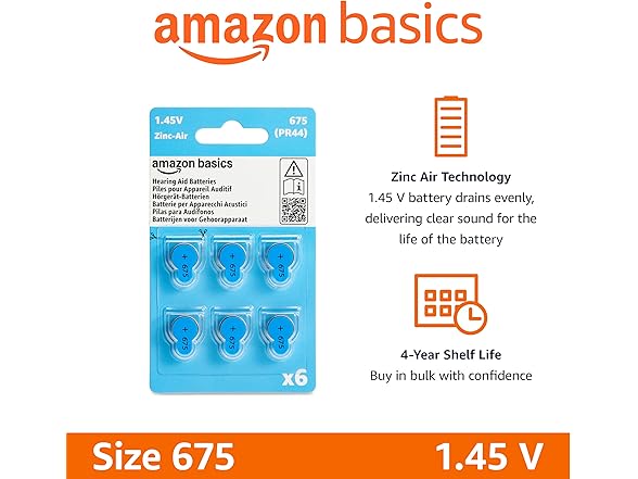 (60 PACK) Amazon Basics Hearing Aid Size 675 Zinc-Air Batteries
