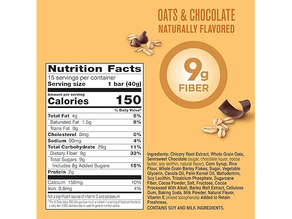 15ct Fiber One Chewy Bars, Oats and Chocolate