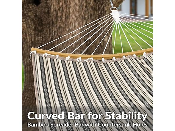 Sunnydaze Outdoor Hammock with Spreader Bar Neutral Stripe