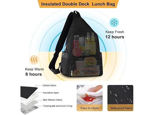 HesLaus Crossbody Lunch Backpack-black