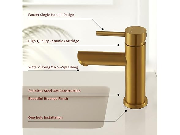 AMAZING FORCE Single Hole Bathroom Faucet, Brushed Gold
