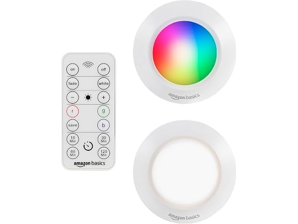 Amazon Basics LED Puck Lights, 2-Pack, White