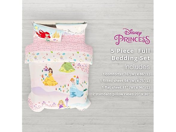 Franco Disney Princess Kids Bedding 5PC Set- Full