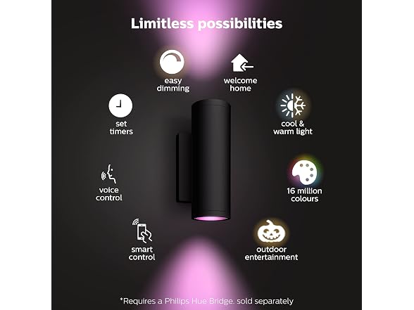 Philips Hue Appear Outdoor Smart Wall Light, Black