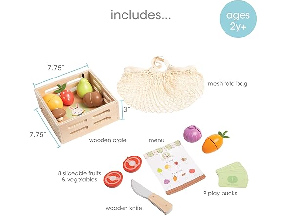 Pearhead Wooden Play Food Set – 21-Piece Pretend Kitchen Toy