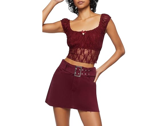 Forever 21 Women's (M) Belted Mini Skirt Merlot Me