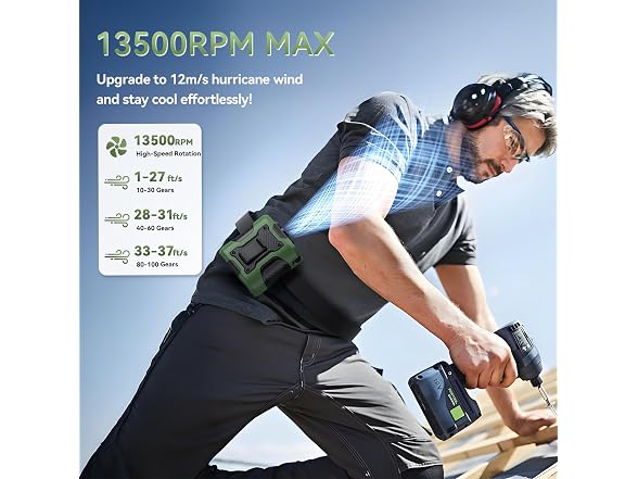 Green Clip on Waist Fan 100 Speeds