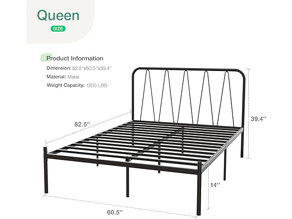 Novilla Queen Size Bed Frame with Modern Headboard