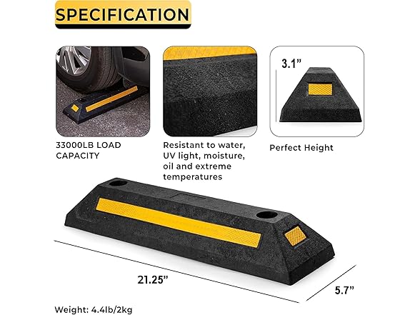Zone Tech TS0006 Heavy Duty Rubber Parking Guide- 21" 2Pk