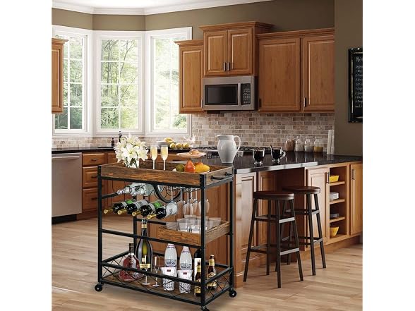 Bar Cart for Home, 3-Tier Rolling