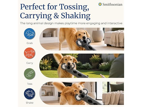 Smithsonian Long Animals Dog Toy – Stuffing-Free Koala