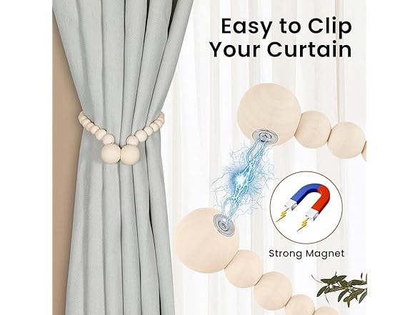 Wooden Bead Curtain Tiebacks 2 Pack