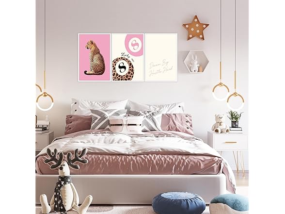 ECUASMR Pink Set of 3 Leopard Wall Art
