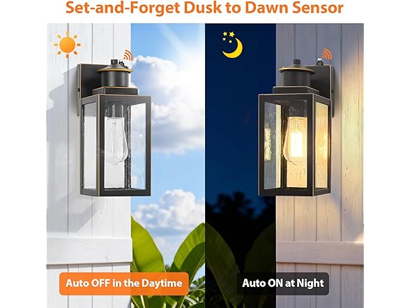 BesLowe 2-Pack Dusk to Dawn Outdoor Wall Lights, Black with Gold Trim