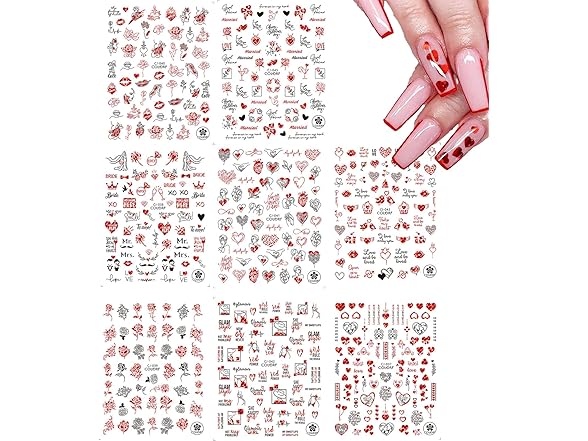 Puyokinm Red Love Hearts Nail Decals