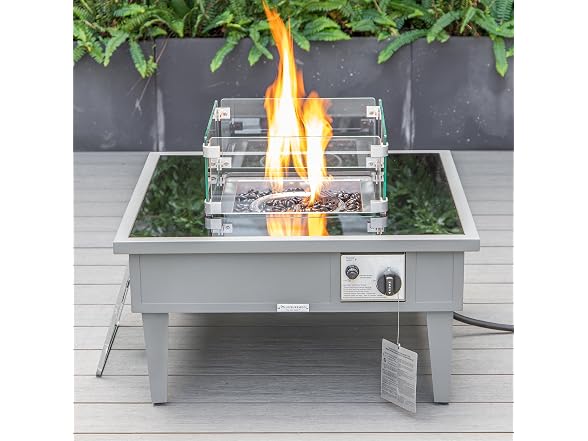 LeisureMod Walbrooke Modern Outdoor Square Fire Pit Table Grey