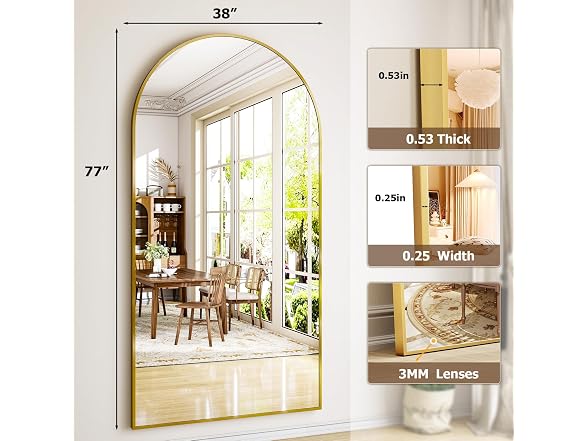 77" x 38" Arched Full Length Mirror