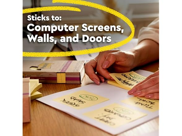 Post-it 100% Recycled Super Sticky Notes, 3 x 3 in, Canary Yellow, 12 Pads