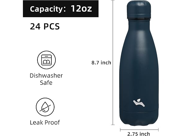 Konokyo 24 Pack 12 oz Water Bottle Navy Blue