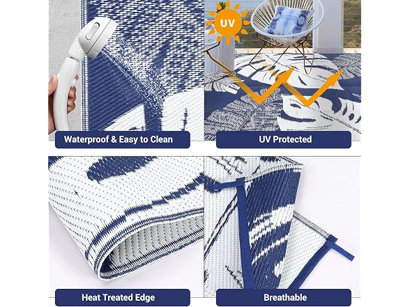 GarveeLife Outdoor Straw Rug 8x10 Blue