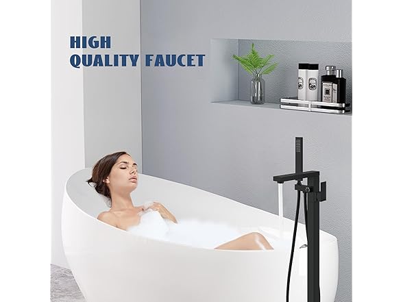 FAHKNS Matte Black Freestanding Bathtub
