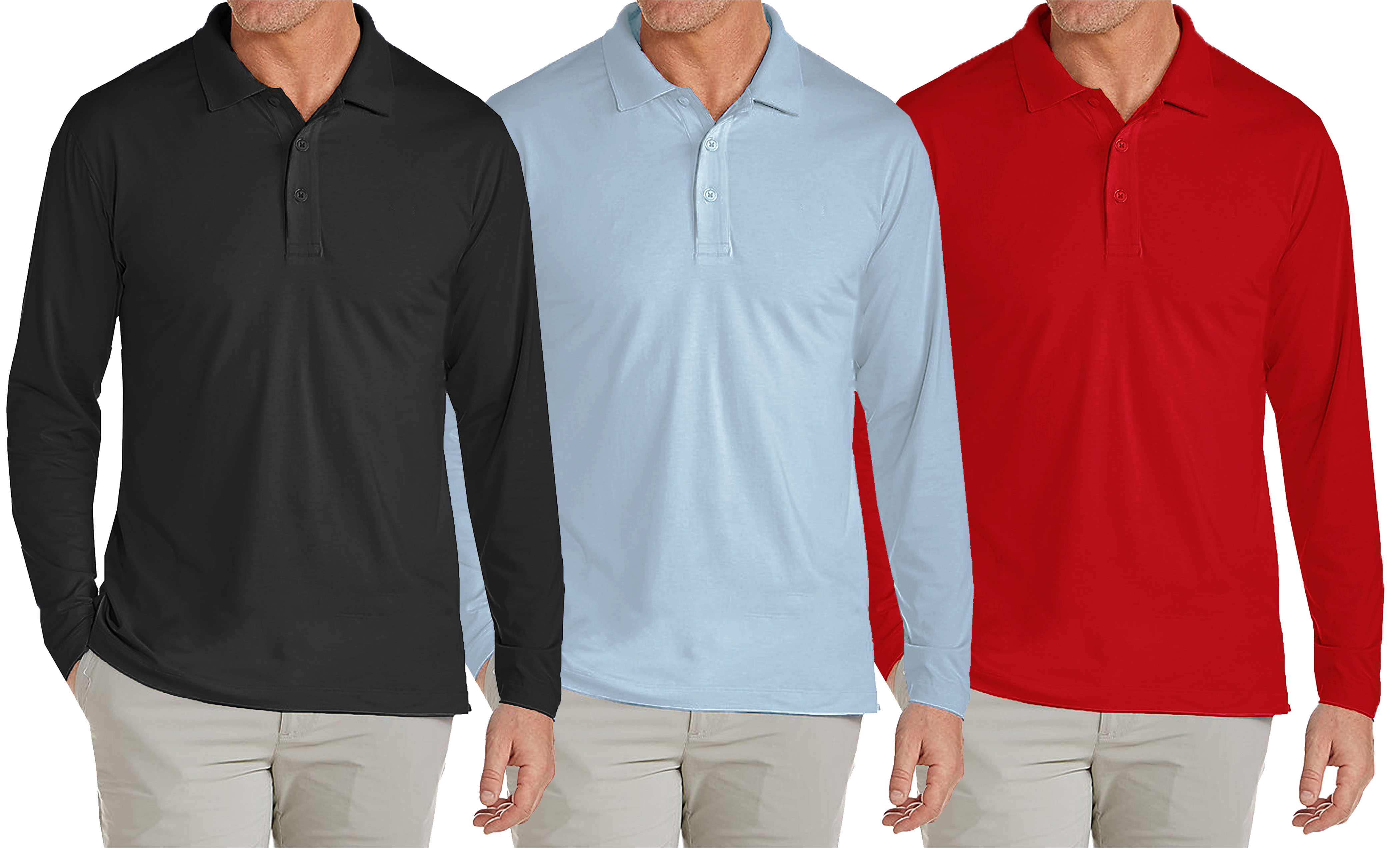 3 or 4-Pk Mens Long Sleeve Pique Polo Shirt - Gallery 13
