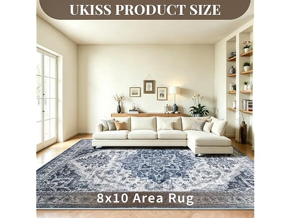 UKISS Blue Vintage Washable Rug 8'x10'