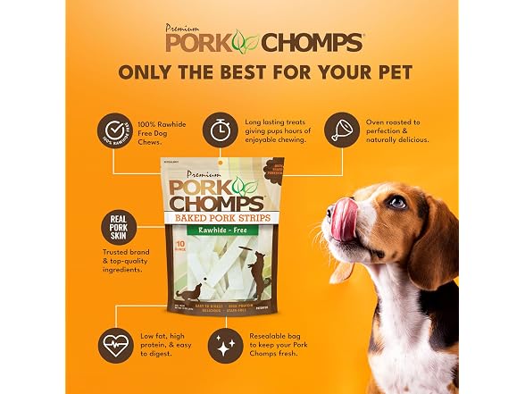 Pork Chomps Baked Pork Skin Dog Chews, 4