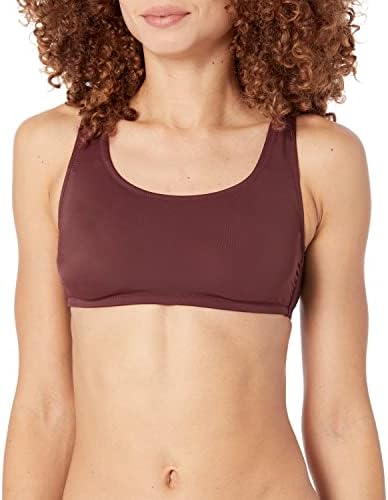 Amazon Essentials Women's Scoop Neck Swim Crop Top, Deep Brown, Medium