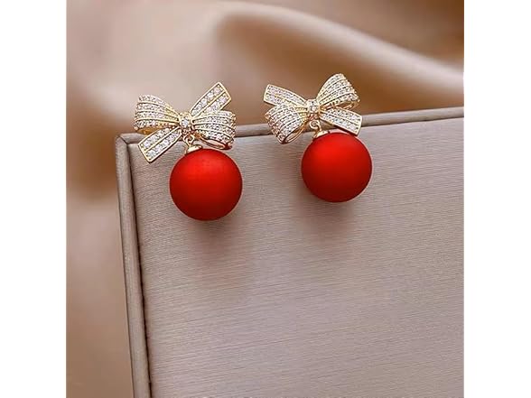 Bow Earrings Rhinestone Red