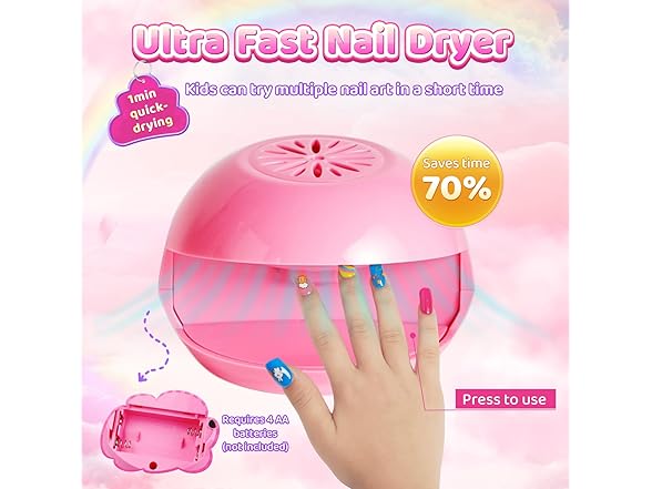 Kids Nail Polish Kit with Nail Dryer, 69PCs