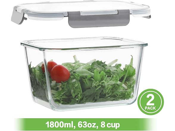HOMBERKING 4pc 63oz Grey Glass Food Containers