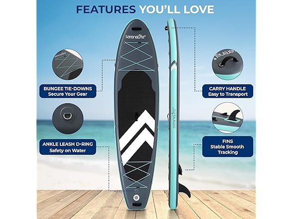 SereneLife 11’ Inflatable Stand Up Paddle
