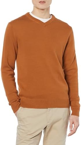 Amazon Essentials Men's V-Neck Pullover Sweater (Available in Big & Tall), Rust, X-Small