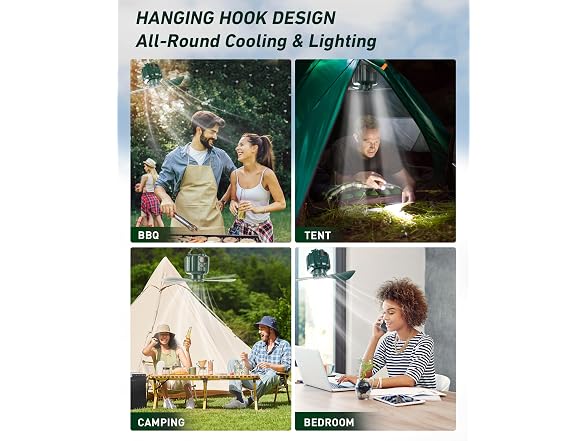 DUKUSEEK Camping Tent Ceiling Fan w/Light
