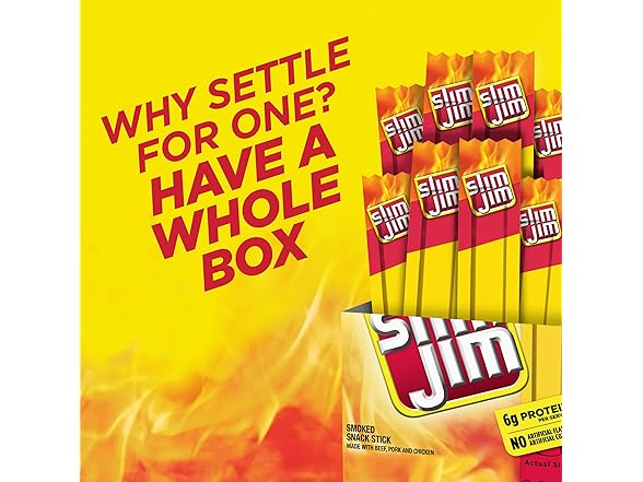 26Ct Slim Jim Smoked Meat Sticks, Original Flavor