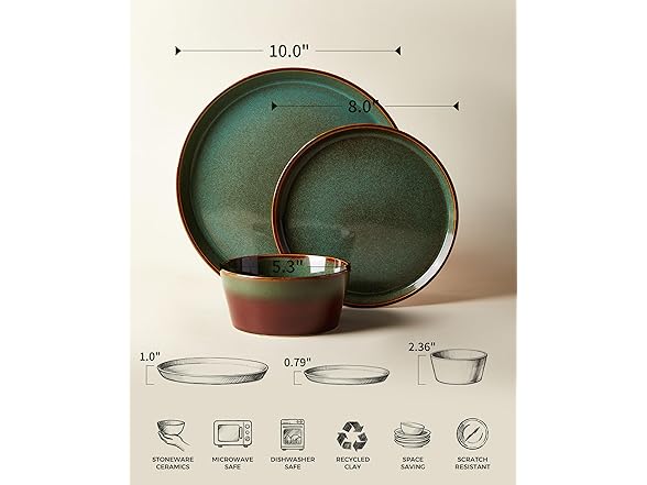 Pokini Plates and Bowls, 12 Pieces