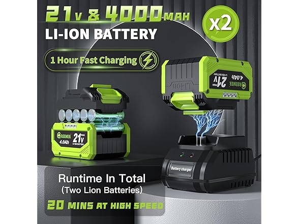 GREENER LB03 Cordless Leaf Blower 2×4.0Ah Battery