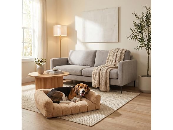 SportPet Medium Sherpa Bolster Couch Pet Bed, Tan