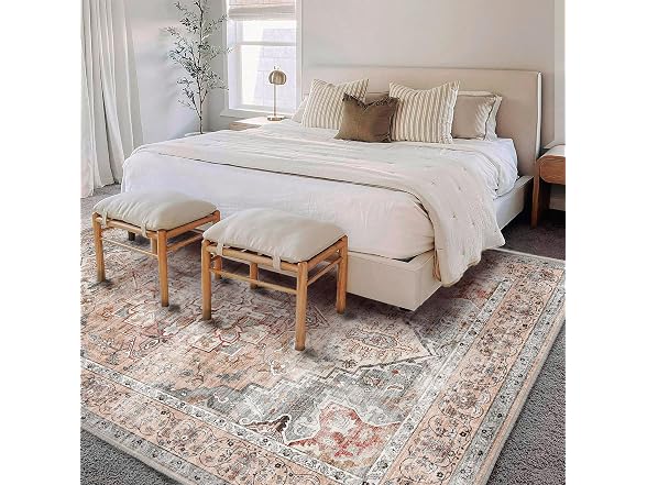 CHAMPLANT Red Retro Flowers Area Rug 9'x12'