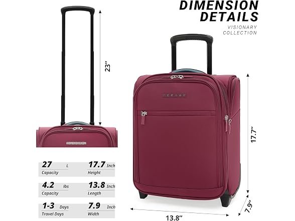 Verage 16 inch Underseat Carry On Luggage with Wheels