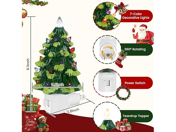 Lakumu 2Pk 6’’ Christmas Tree Night Lights- Green