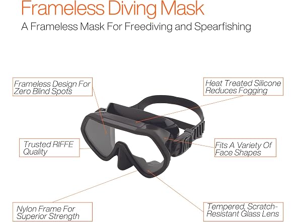 Riffe Black Frameless Diving Mask - Panoramic -