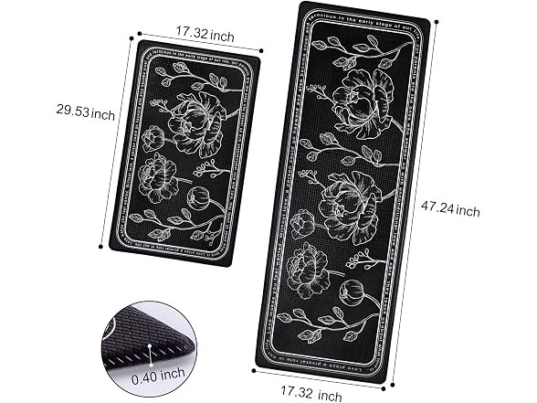 ROTTOGOON Kitchen Floor Mat 2Pk Black