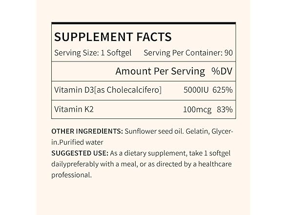 Vitamin D3 K2,5000 Iu D3 and 100 Mcg K2